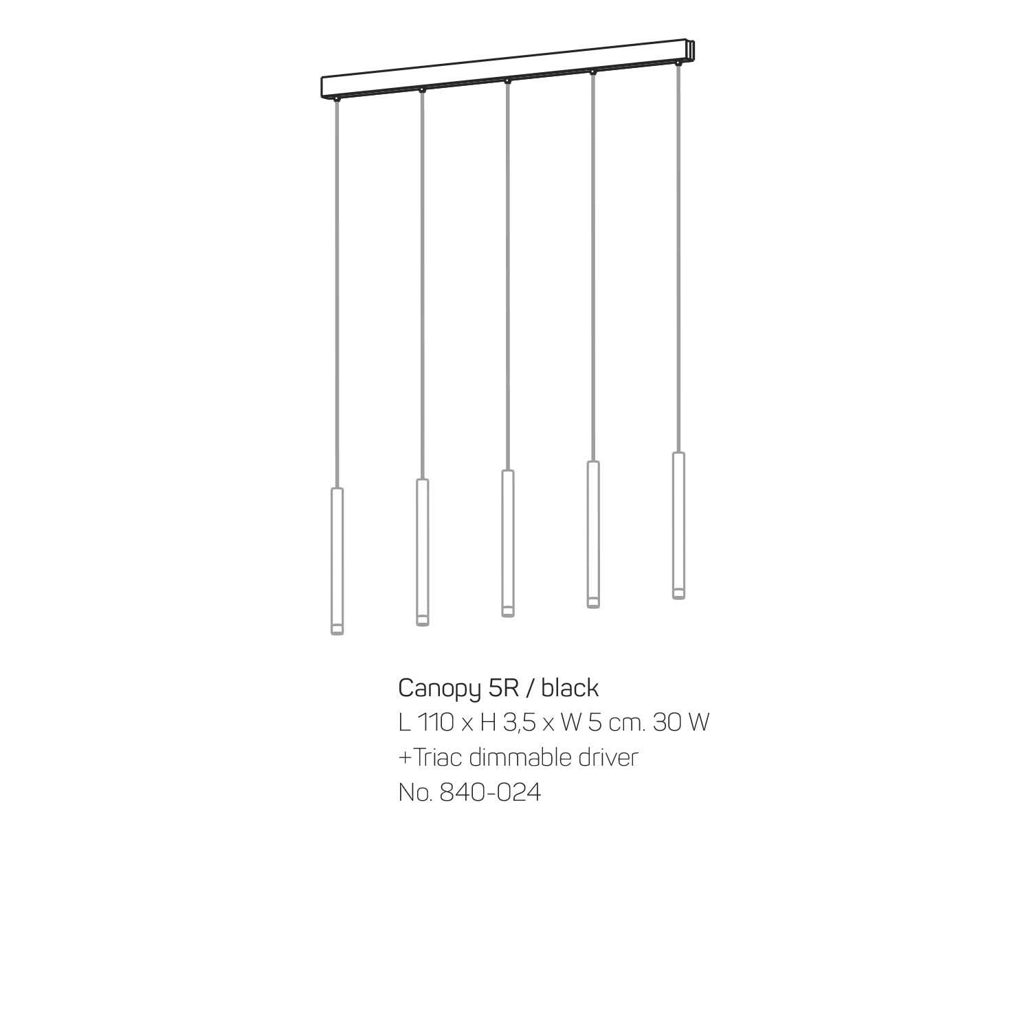 Valkyrie sort aflang baldakin til 5 lamper