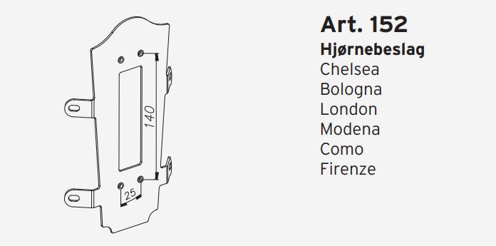 Hjørnebeslag 152 hvid
