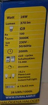 Dura G9 Halogen pære 28W = 37W