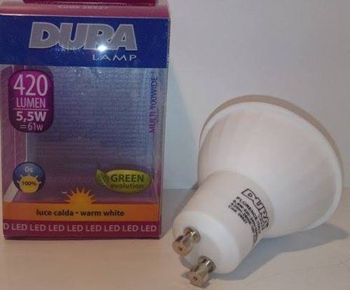 Dura LED 5,5W GU10 =61w Diffust lys