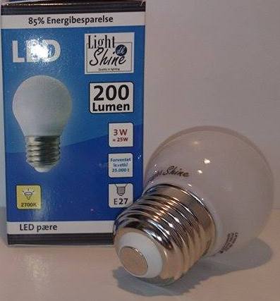 Light Shine LED 3W Krone pære E27 = 25W