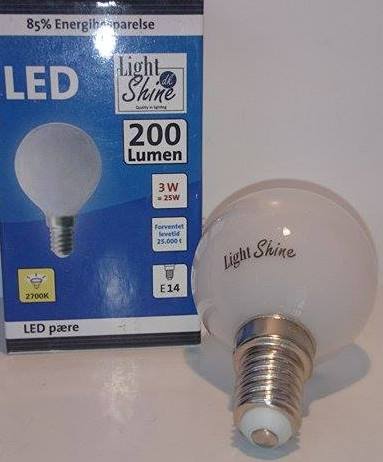 Light Shine LED 3W Krone pære E14 = 25W