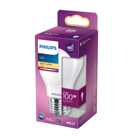Philips LED E27 10,5W Glas