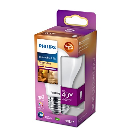 Philips LED E27 5W Glas Dæmpbar