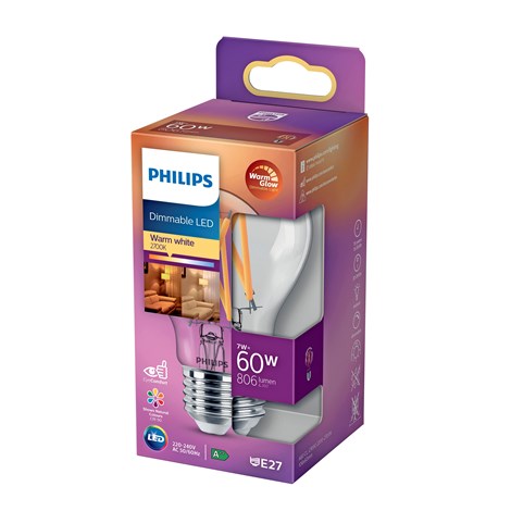 Philips LED Filament E27 7W Bæmpbar