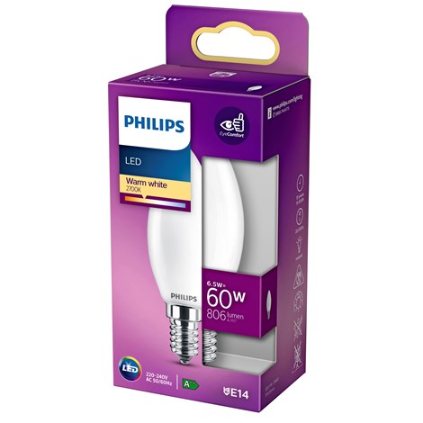 Philips LED E14 Kerte 6,5W Glas