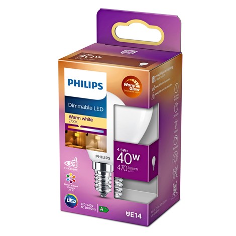 Philips LED E27 Krone Mini 4,5W Glas Dæmpbar