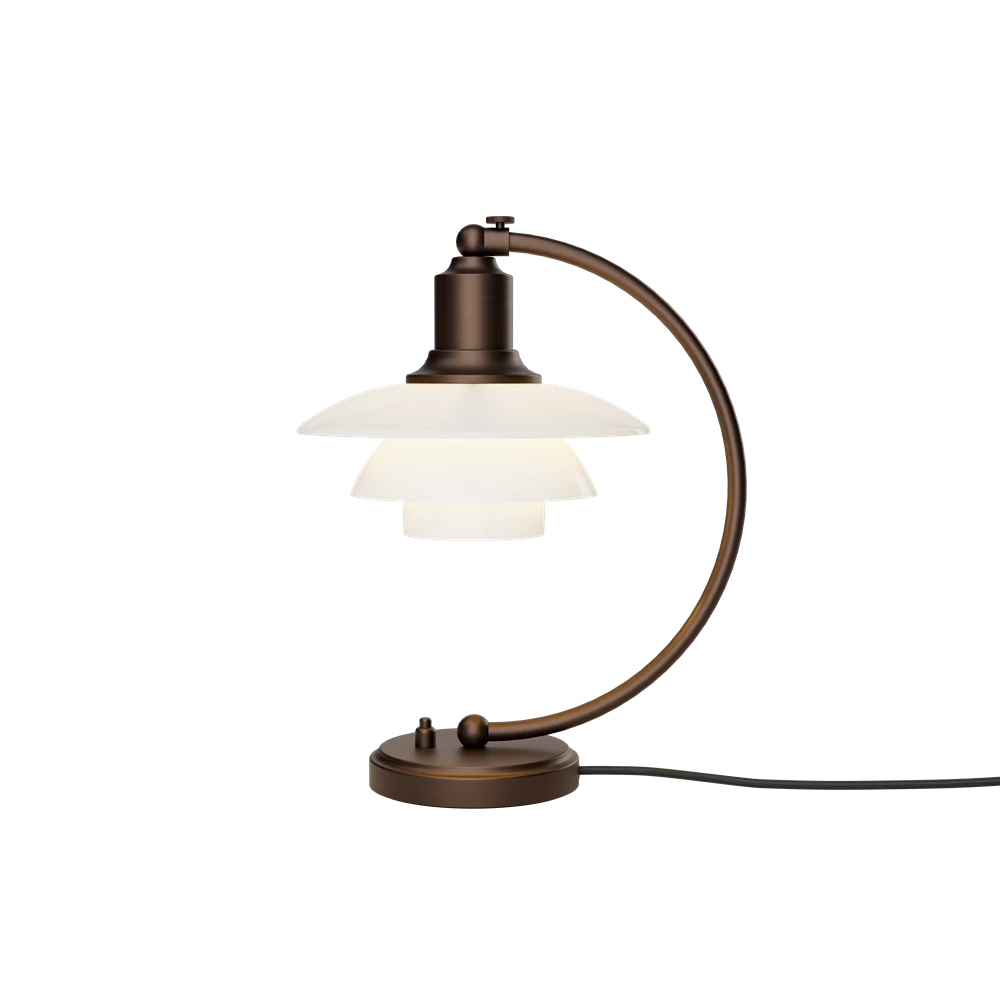 PH 2/2 Luna bruneret messing og opalglas bordlampe