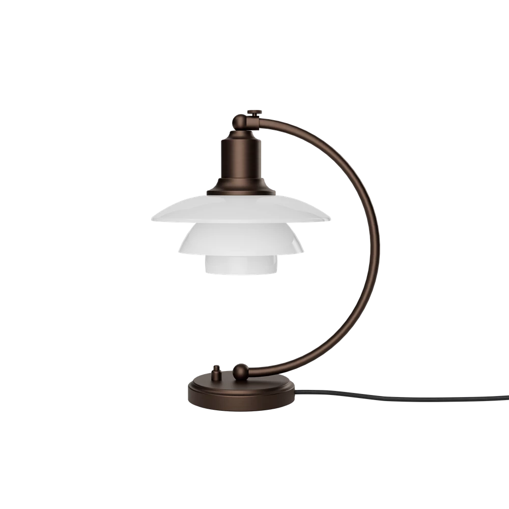 PH 2/2 Luna bruneret messing og opalglas bordlampe