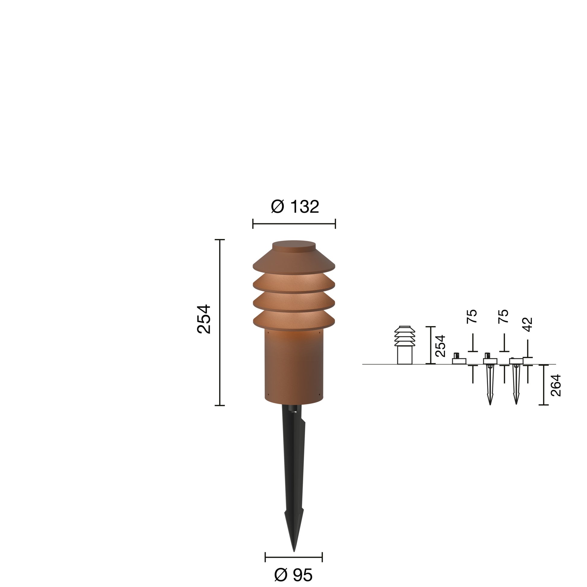 Bysted Garden Pullert Spyd Kort m/Adaptor Corten 2700K