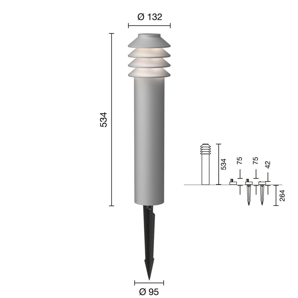 Bysted Garden Pullert Spyd Lang m/Adaptor Alu 3000K
