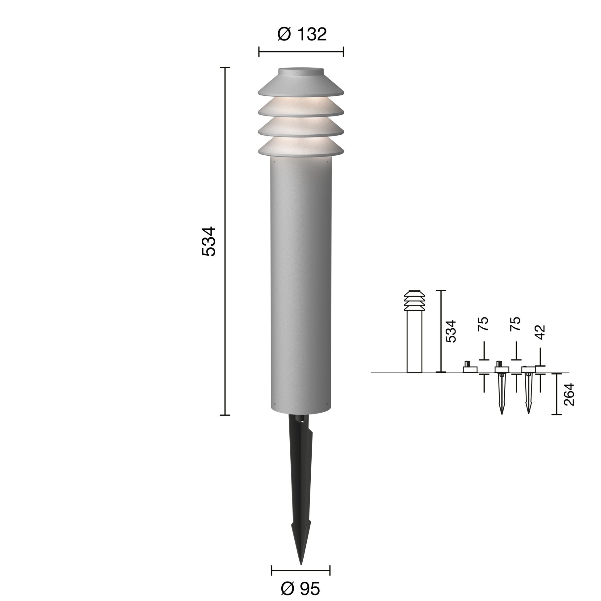 Bysted Garden Pullert Spyd Lang m/Adaptor Alu 3000K