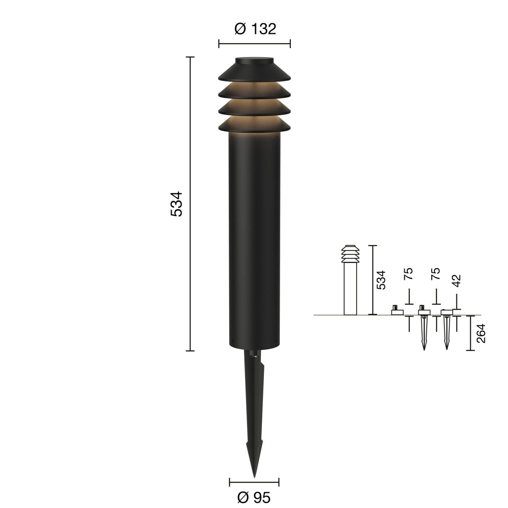 Bysted Garden Pullert Spyd Lang u/Adaptor Sort 2700K