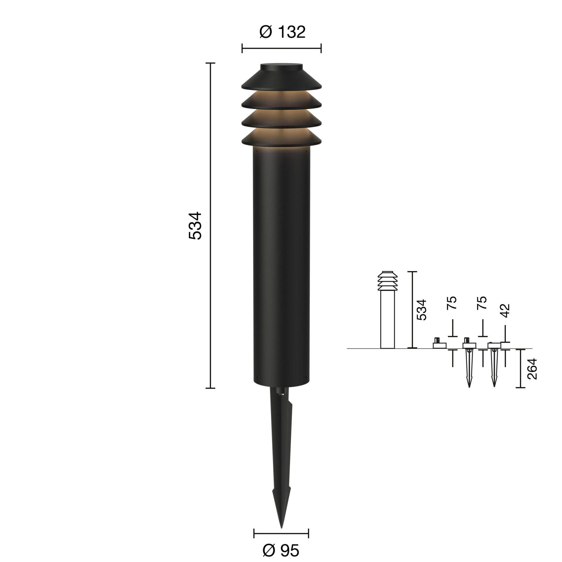 Bysted Garden Pullert Spyd Lang u/Adaptor Sort 2700K
