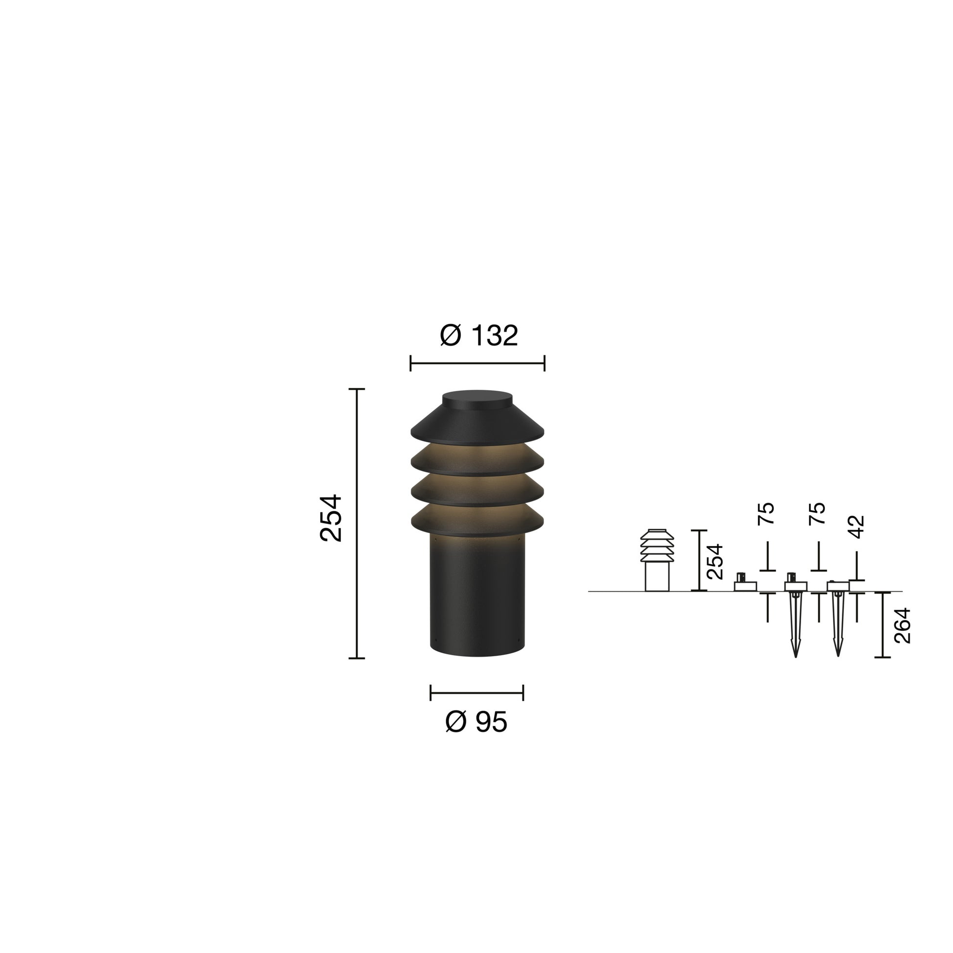Bysted Garden Pullert Base Kort u/Adaptor Sort 3000K