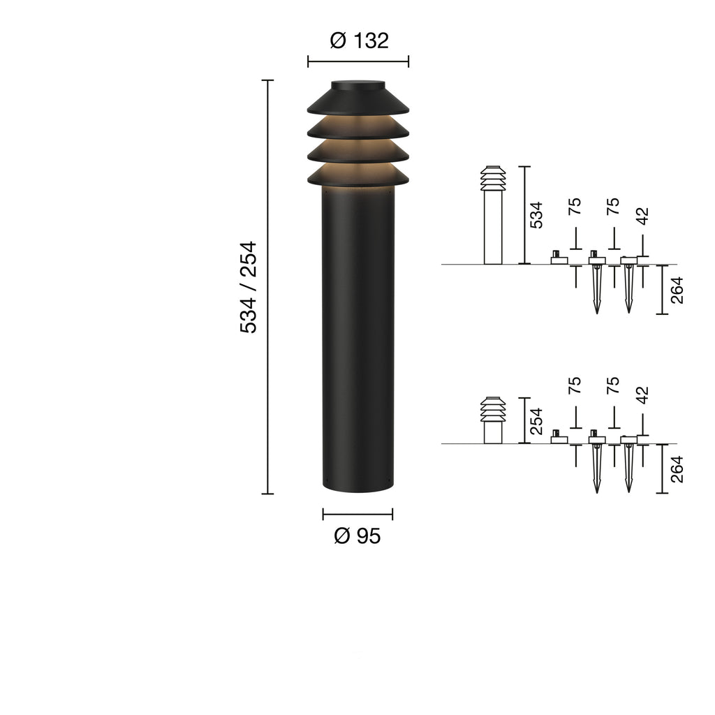Bysted Garden Pullert Base Lang u/Adaptor Sort 3000K