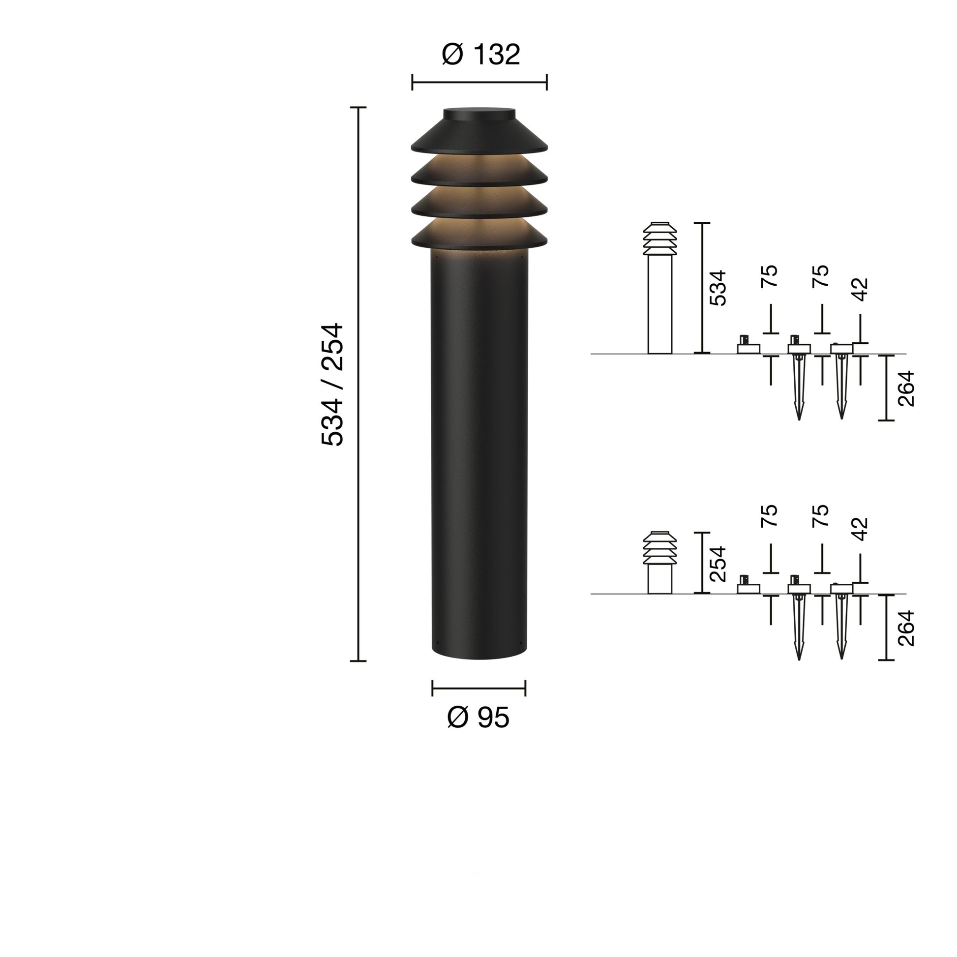 Bysted Garden Pullert Anker Lang u/Adaptor Sort 3000K