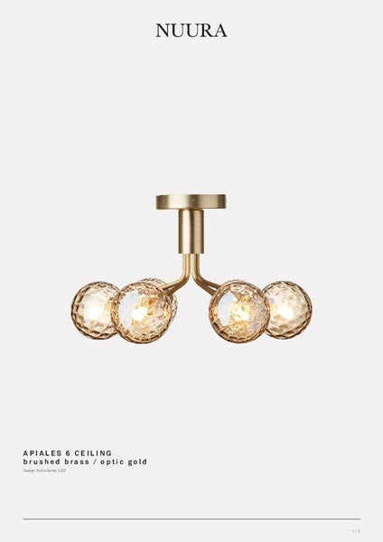 Apiales 6 børstet messing/optisk guld loftslampe