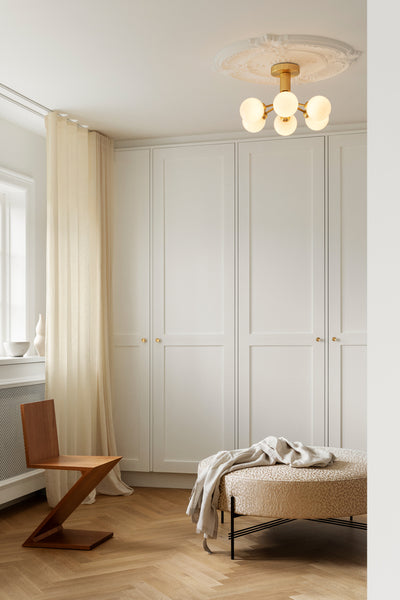 Apiales 6 børstet messing/opal loftslampe