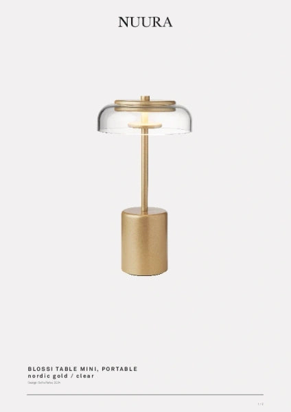 Blossi mini nordisk guld/klar led transportabel bordlampe