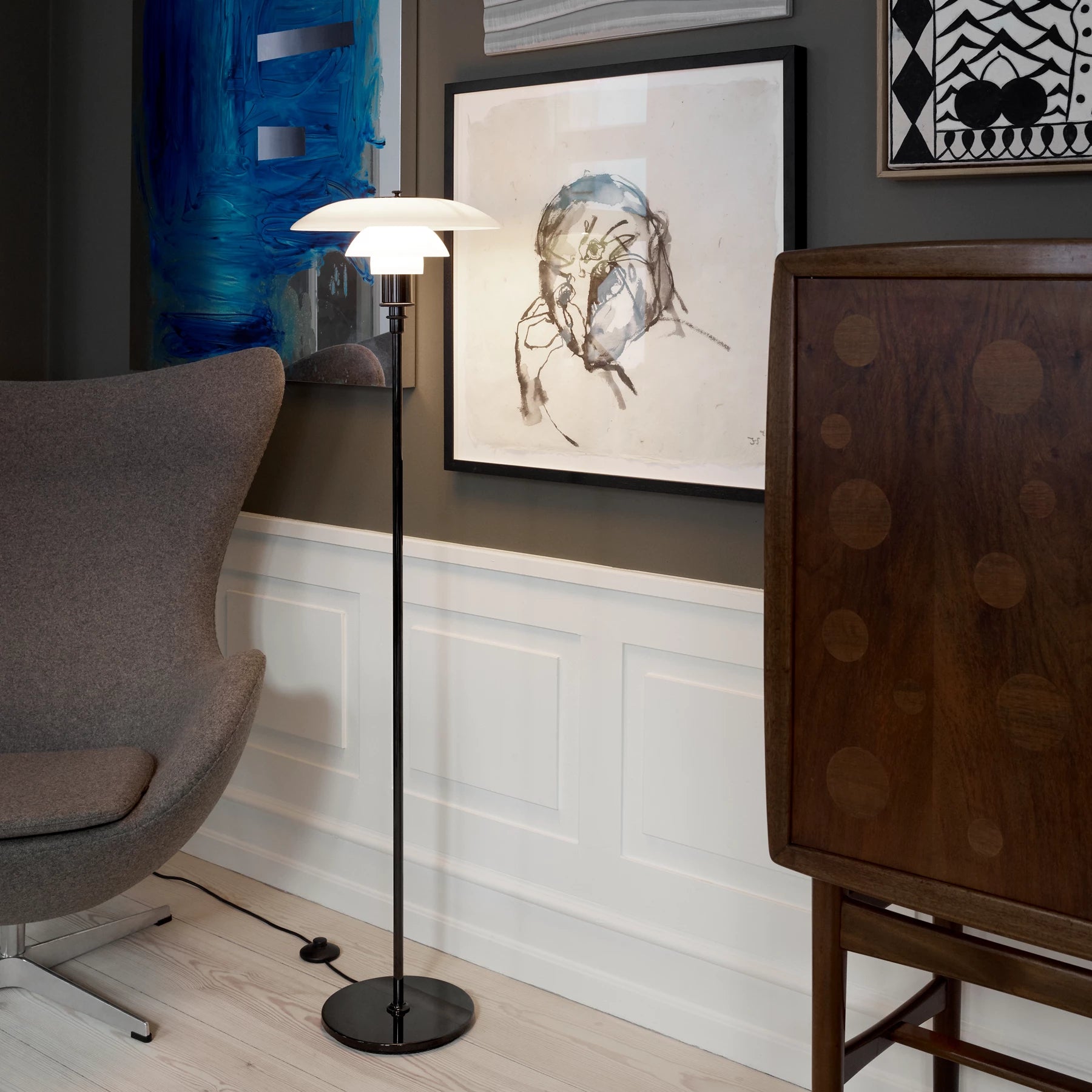 PH 3½-2½ Gulvlampe, sort metalliseret