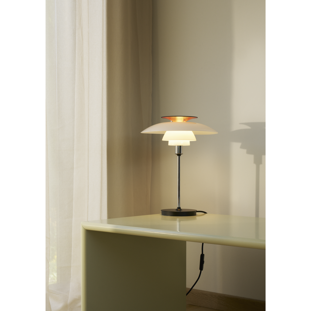 PH 80 bordlampe opalhvid/højglans forkromet
