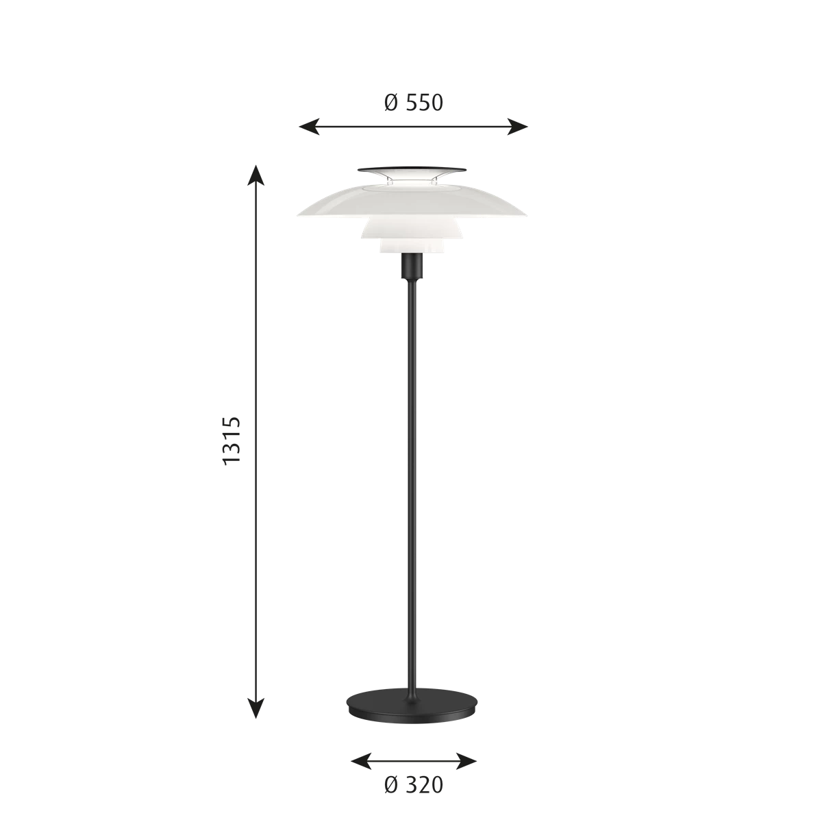 PH 80 gulvlampe opal/sort