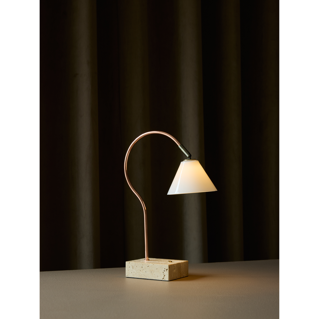 Question kobber antik messing/opal glas transportabel bordlampe