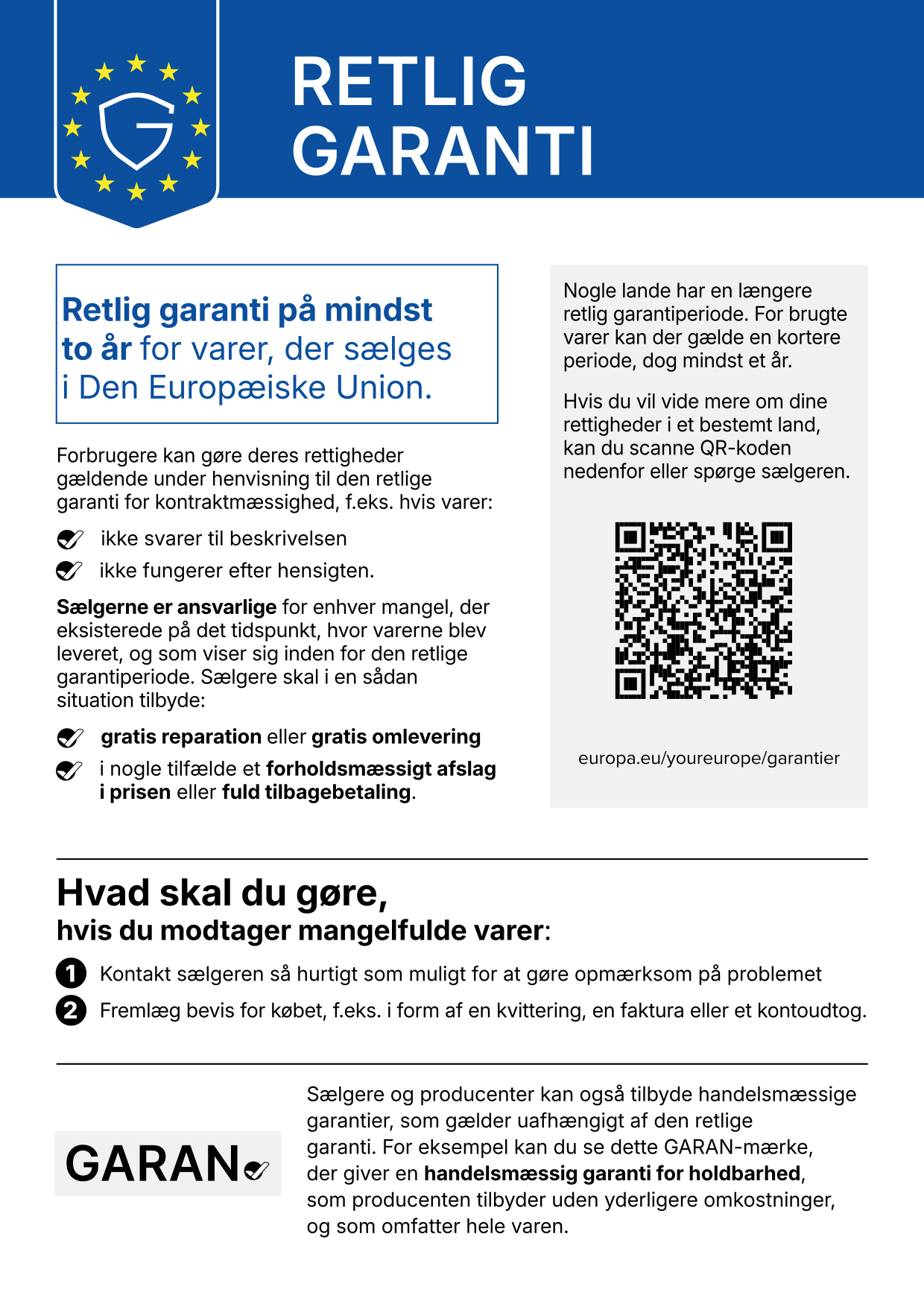 EU's harmoniserede meddelelse om retlig garanti og forbrugerens rettigheder ved mangler