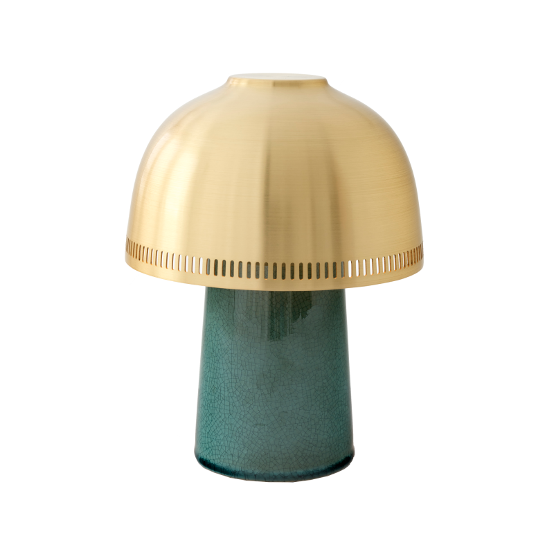 Raku SH8 blågrøn/messing transportabel bordlampe