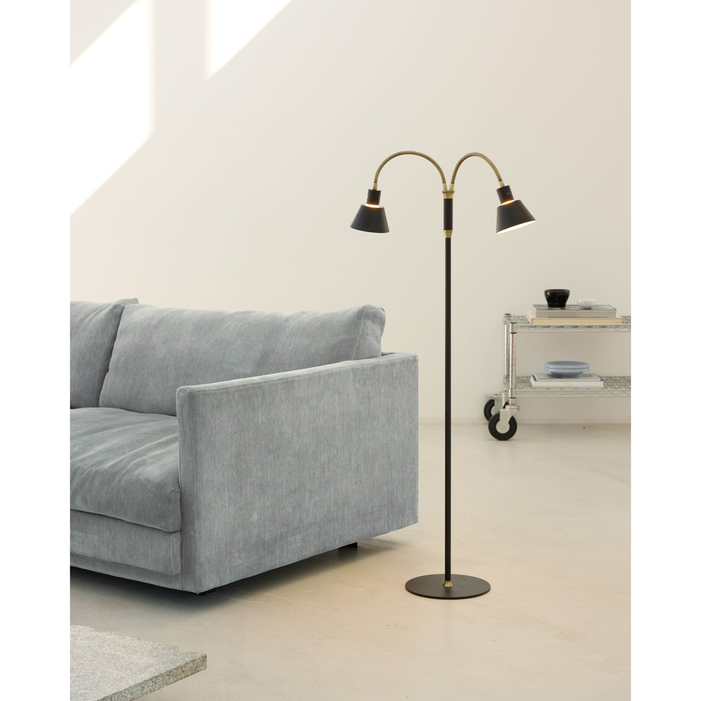 Space led 2 arm sort/antik gulvlampe