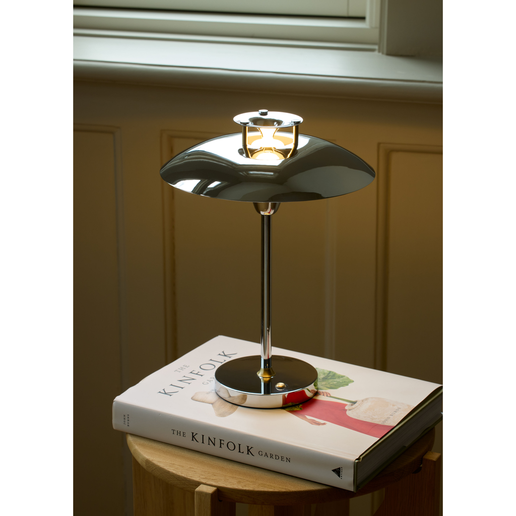 Stepp 1-2-3 krom transportabel bordlampe